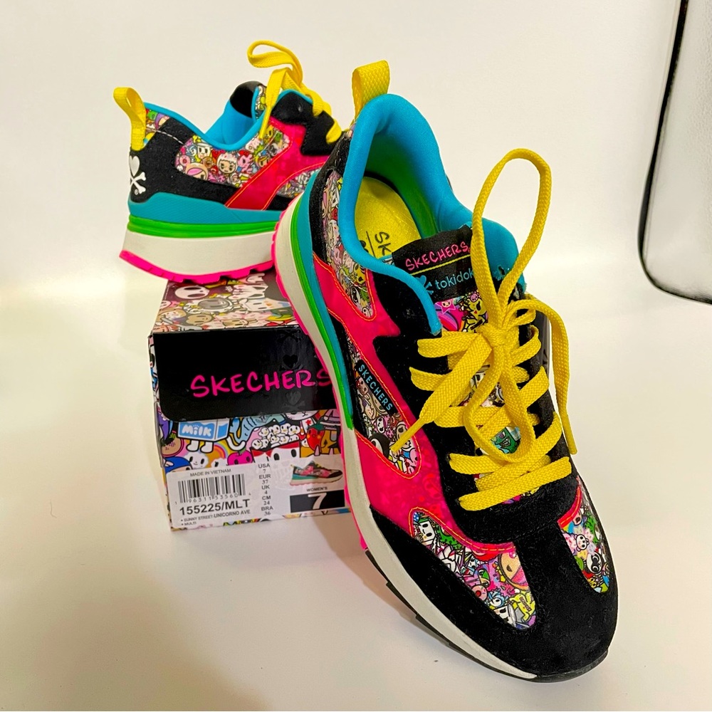 New Skechers Tokidoki Sunny Street - Blue & Pink with Yellow Laces with box